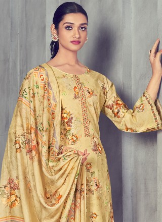 Cotton Digital Print Yellow Trendy Salwar Suit