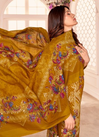 Cotton Embroidered Mustard Designer Salwar Suit