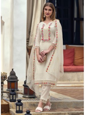 Cotton Embroidered Off White Trendy Salwar Kameez