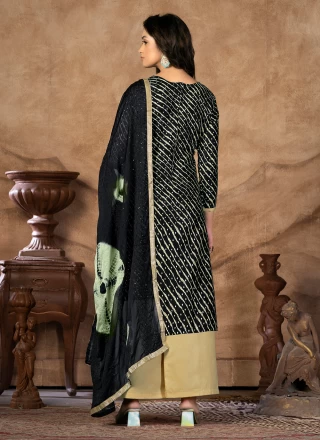 Cotton Embroidered Palazzo Salwar Kameez in Black