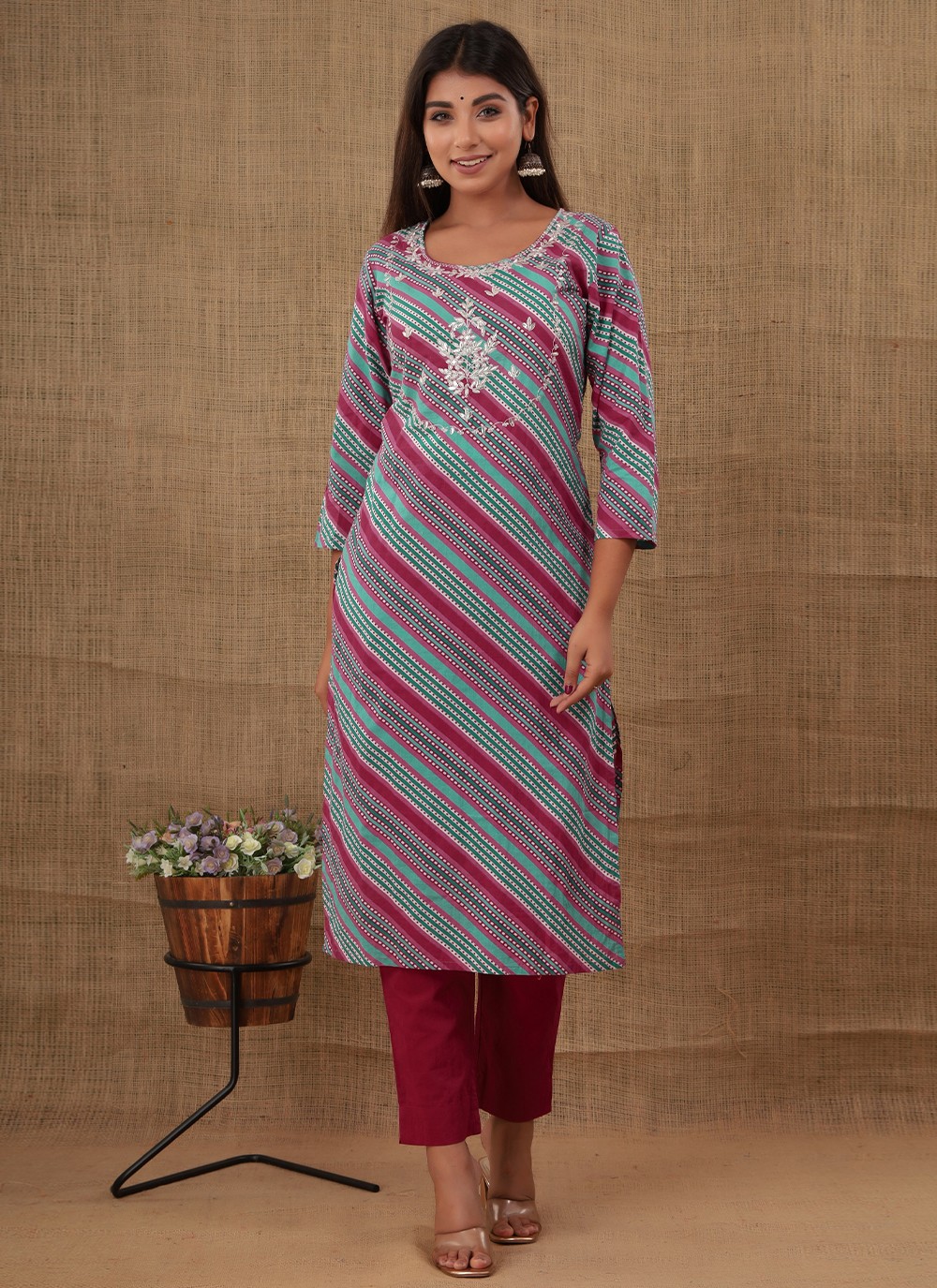 Buy Multi Colour Cotton Embroidered Party Wear Kurti Online