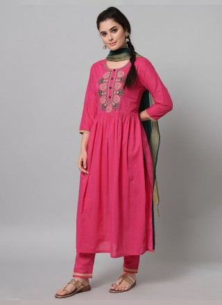 Cotton Embroidered Pink Pant Style Suit