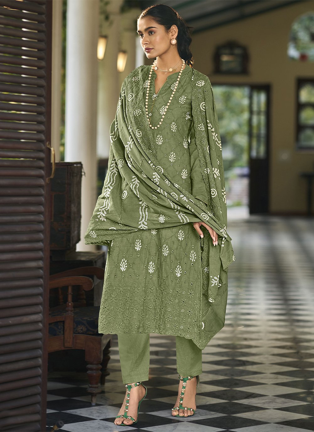 Cotton Embroidered Trendy Salwar Kameez in Green