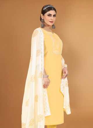 Cotton Embroidered Yellow Salwar Suit