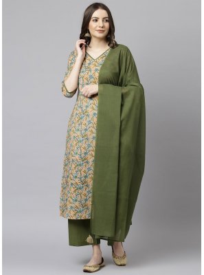 Cotton Floral Print Trendy Salwar Kameez in Peach