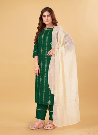 Cotton Green Embroidered Designer Salwar Suit