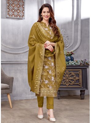 Cotton Green Embroidered Pant Style Suit