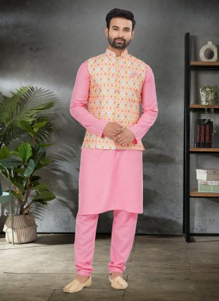 Cotton Kurta Payjama with Jacket In Multi Colour and Pink