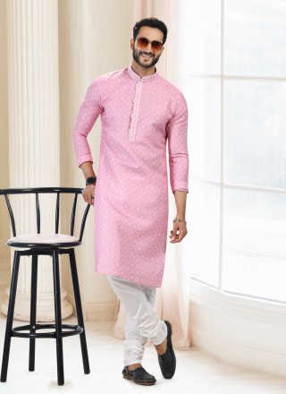 Cotton Kurta Pyjama in Pink