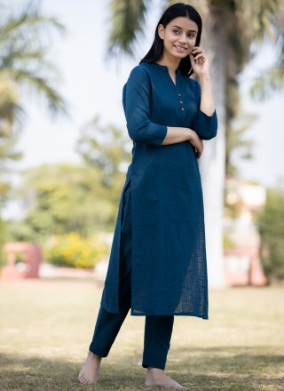 Cotton Navy Blue Plain Party Wear Kurti