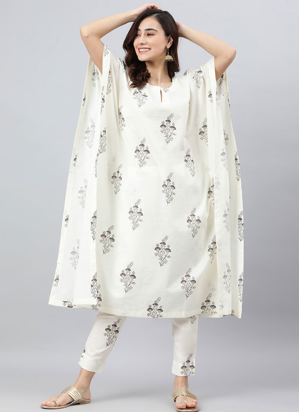 Digital Printed Art Silk Pakistani Suit in Off White : KCH10602