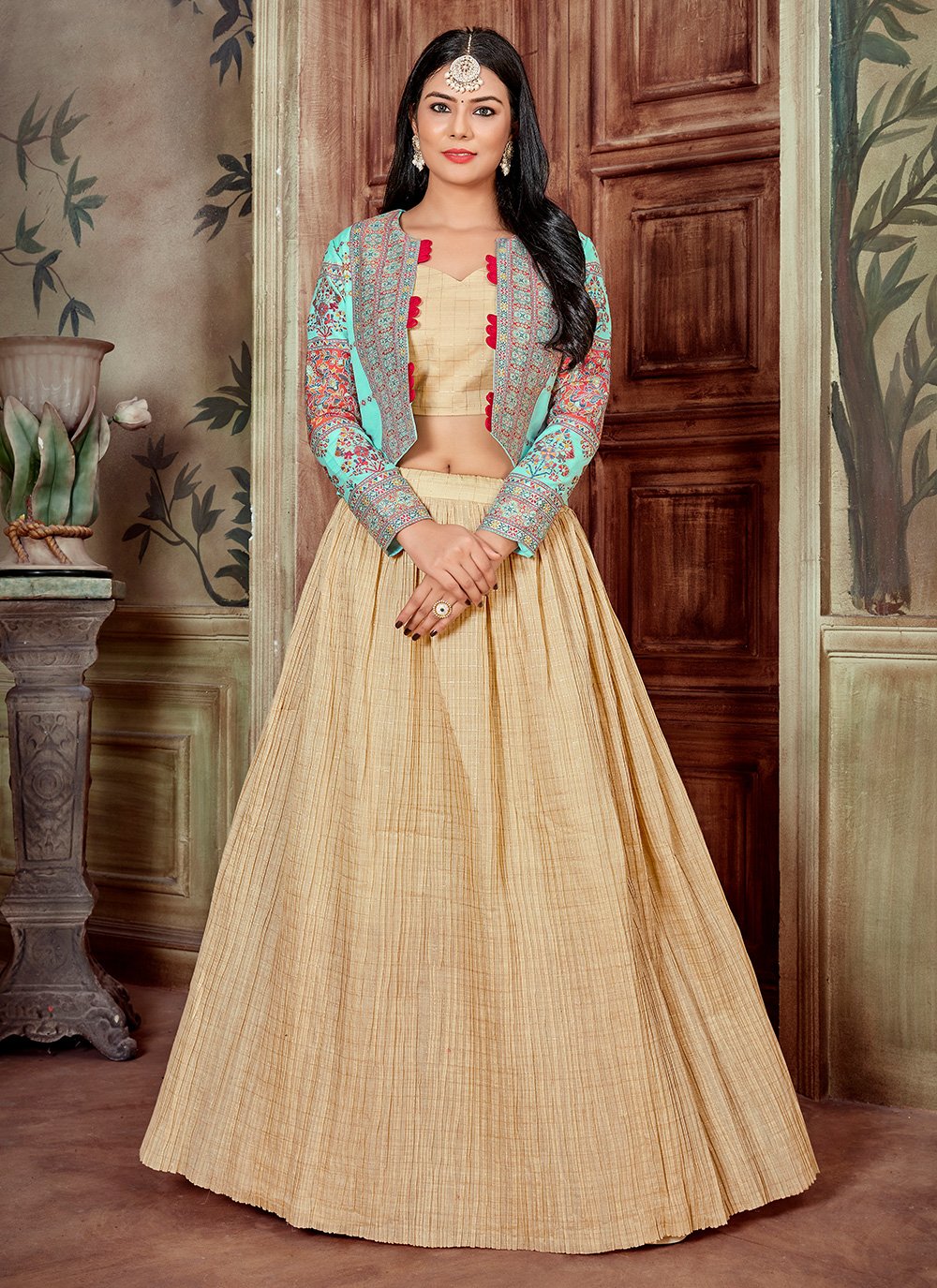 Blue Crushed Cotton Lehenga Set For Girls Design by Littleens at Pernia's  Pop Up Shop 2023