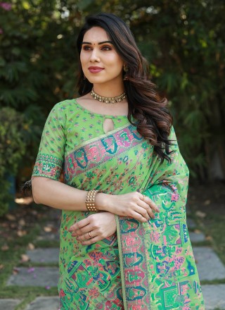 Cotton Printed Green Trendy Saree