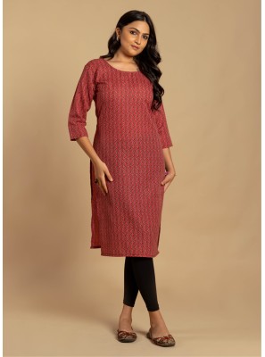 Cotton Printed Party Wear Kurti in Pink
