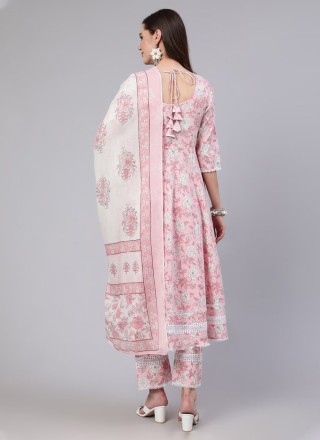 Cotton Printed Pink Readymade Salwar Suit