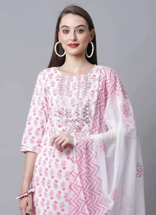 Cotton Printed Pink Straight Salwar Kameez
