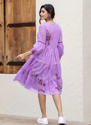 Cotton Purple Floral Print Designer Kurti