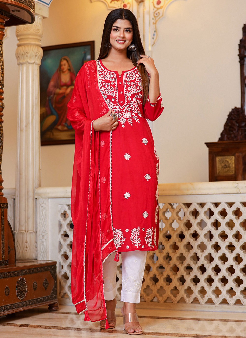 Lite Red Patiala Style Punjabi Salwar Suit at best price in Surat