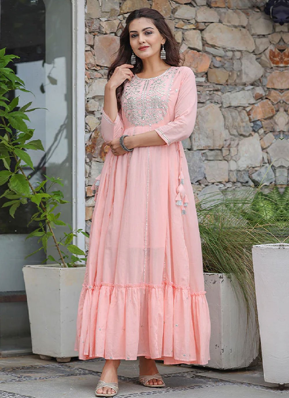 Cotton Readymade Gown in Pink