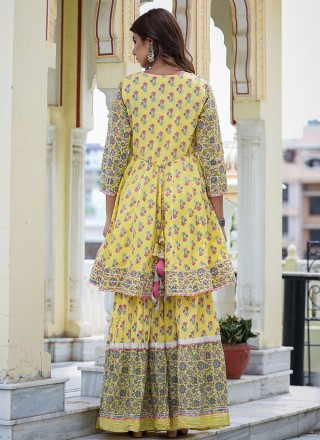 Cotton Readymade Salwar Suit in Yellow