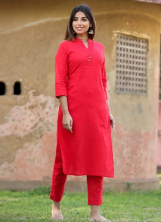 Cotton Red Plain Designer Kurti