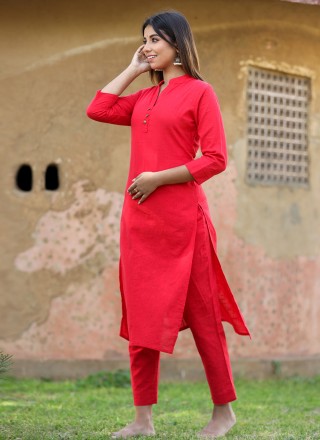 Cotton Red Plain Designer Kurti