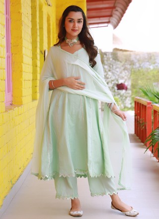 Cotton Sea Green Fancy Readymade Salwar Suit