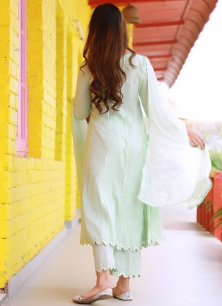 Cotton Sea Green Fancy Readymade Salwar Suit