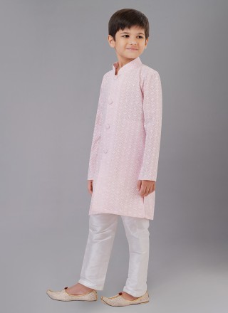Cotton Silk Kurta Pyjama in Pink