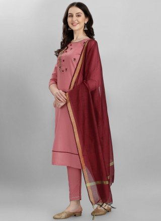 Cotton Silk Pant Style Suit with Embroidered Work
