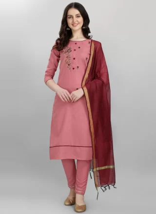 Cotton Silk Pant Style Suit with Embroidered Work