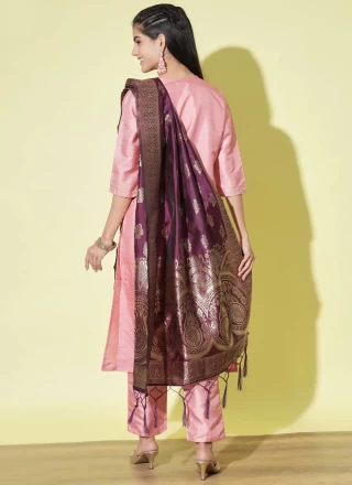 Cotton Silk Plain Salwar Suit in Pink