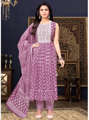Cotton Silk Purple Embroidered Salwar Kameez