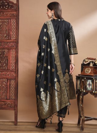 Cotton Silk Readymade Salwar Suit In Black