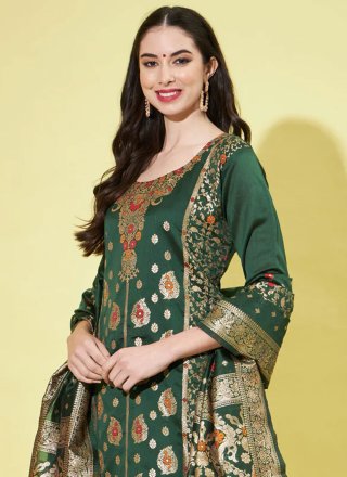 Cotton Silk Readymade Salwar Suit in Green