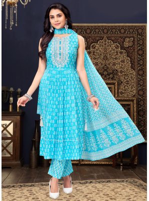 Cotton Silk Salwar Kameez in Blue