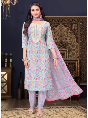 Cotton Silk Salwar Kameez in Multi Colour