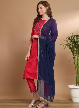 Cotton Silk Salwar Suit In Red
