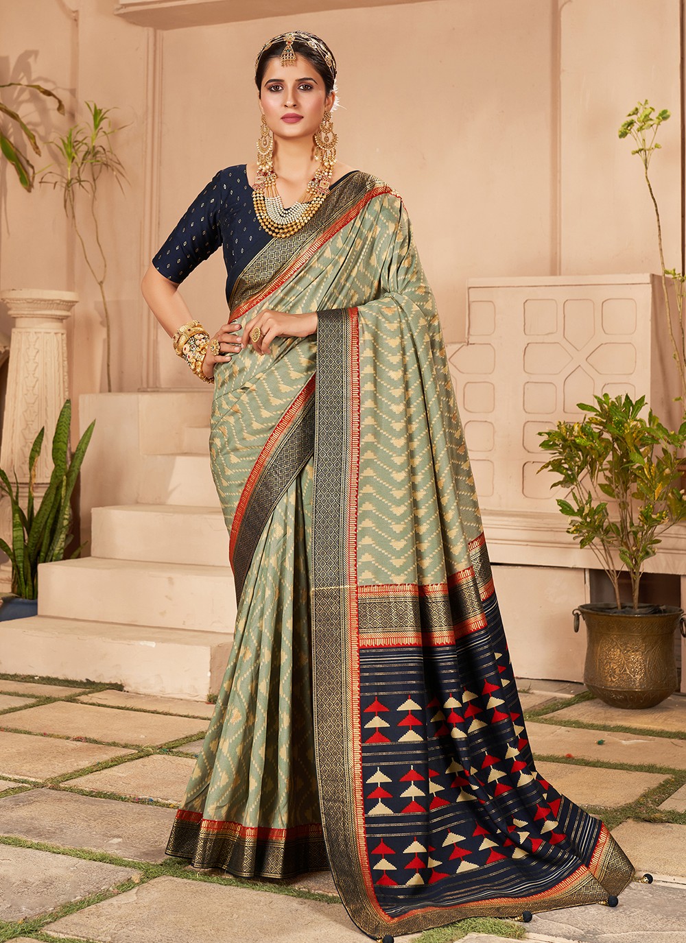 Fancy Green Color Weave Work Party Wear Printed Saree In Cotton And Silk  Fabric – Lady India