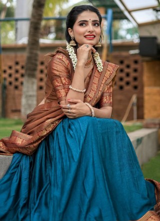 Cotton Weaving Blue Designer Lehenga Choli