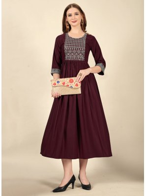 Cotton Wine Party Wear Kurti