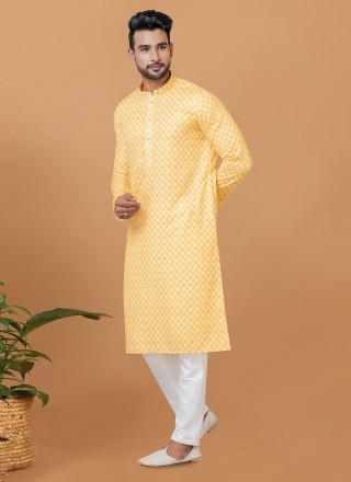 Cotton Yellow Kurta Pyjama