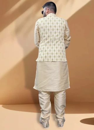 Cotton Yellow Thread Work Nehru Jackets
