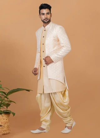 Cream and Off White Fancy Party Indo Western Sherwani