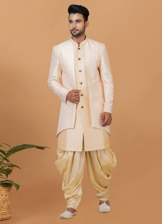 Cream and Off White Fancy Party Indo Western Sherwani