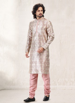 Cream and Peach Fancy Banarasi Jacquard Kurta Pyjama