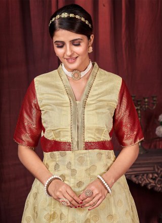 Cream Art Silk Trendy Salwar Suit