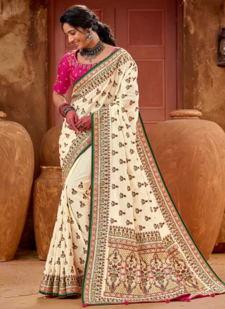 Cream Banarasi Silk Classic Saree