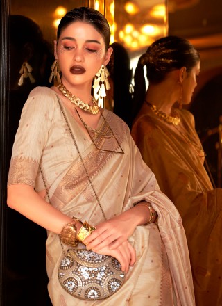Cream Banarasi Silk Weaving Contemporary Saree