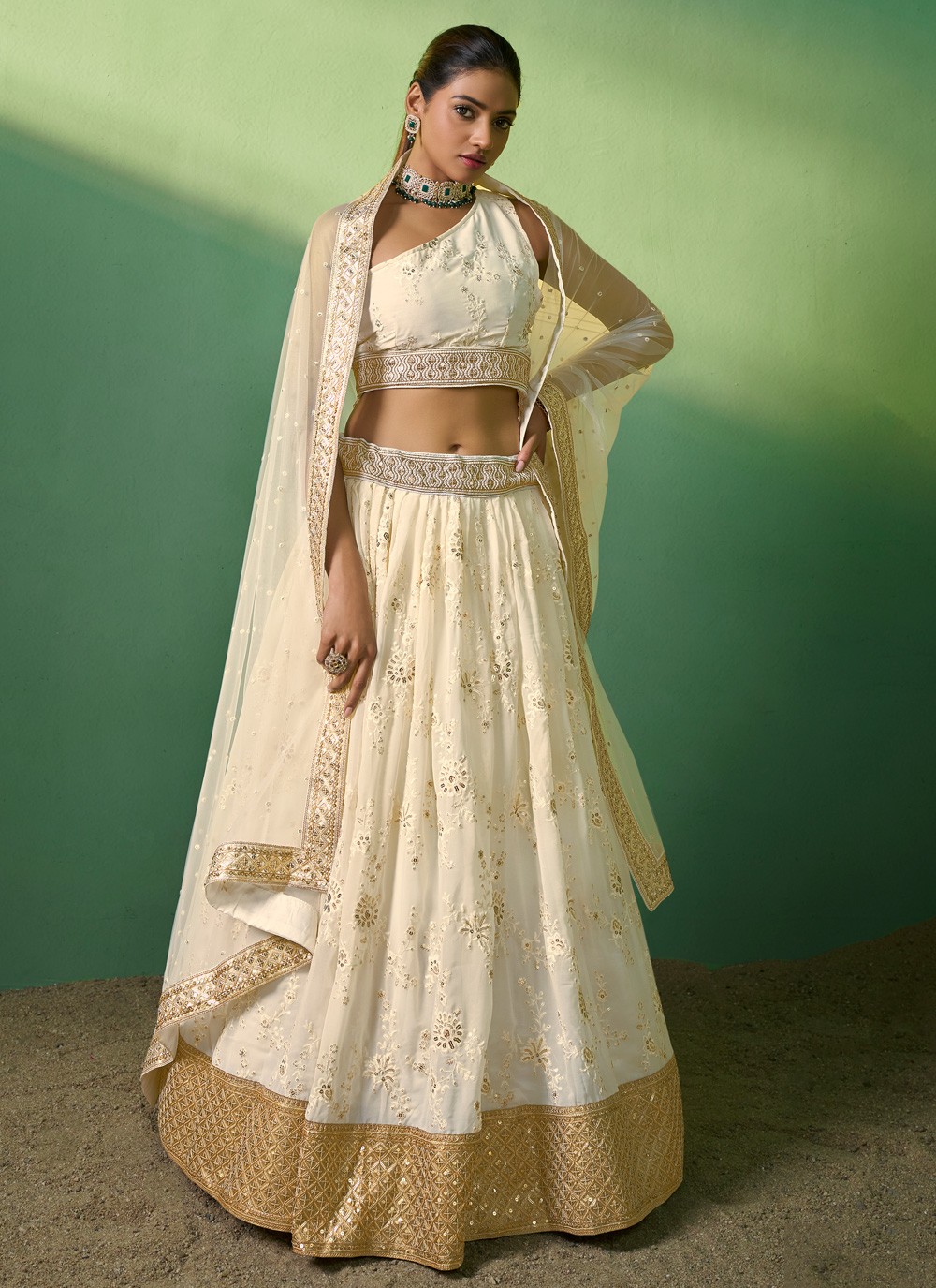Layered Lehenga Set with Attached Dupatta | Party wear lehenga, Designer  lehenga choli, Indian bridal wear